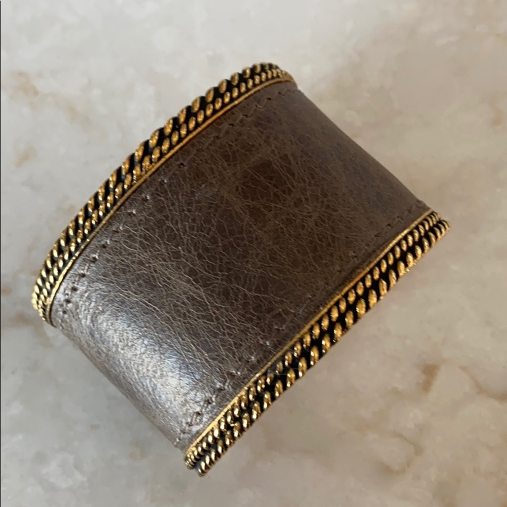Sundance Leather and Gold Cuff
